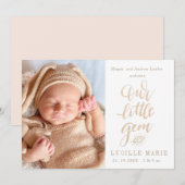 Nieuwe baby kondiging ons kleine Gem-script Aankondiging (Voorkant / Achterkant)