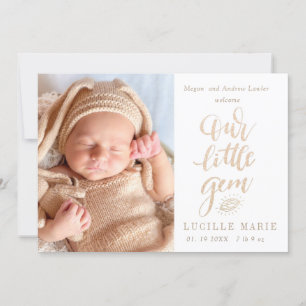 Nieuwe baby kondiging ons kleine Gem-script Aankondiging