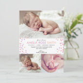 Nieuwe baby meisje aankondiging / dank u kaart A5 (Staand voorkant)