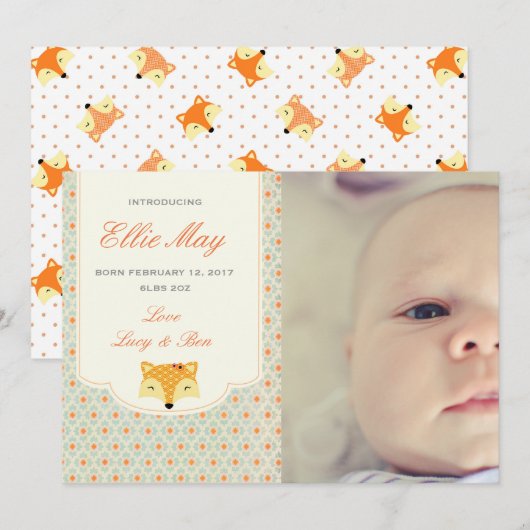 Nieuwe Baby Meisje Aankondiging Fotokaart Woodland (Voorkant / Achterkant)