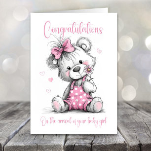 Nieuwe Baby Meisje Felicitaties Teddybeer Kaart