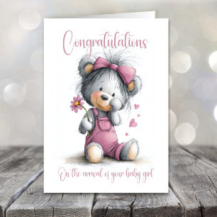 Nieuwe Baby Meisje Felicitaties Teddybeer Kaart