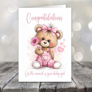 Nieuwe Baby Meisje Felicitaties Teddybeer Kaart