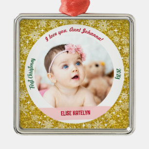 Nieuwe Baby Meisje Foto 1e Kerstmis Als Tante Goud Metalen Ornament