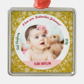 Nieuwe Baby Meisje Foto 1e Kerstmis Godmother Gold Metalen Ornament (Voorkant)