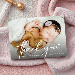 Nieuwe Baby Meisje Foto Bedankt Hart Modern Geboor