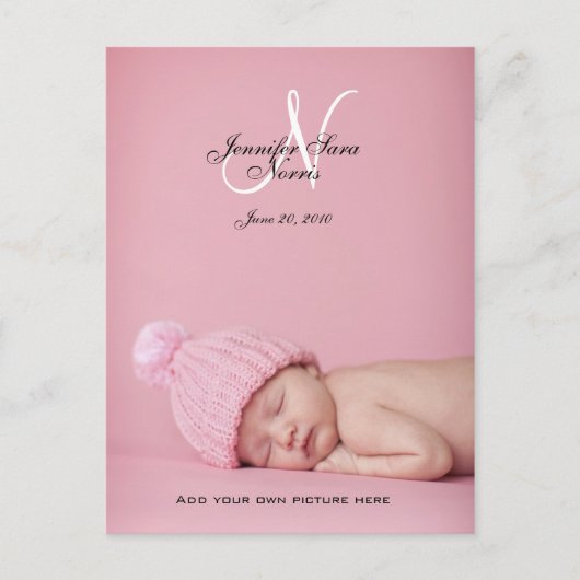 Nieuwe Baby Meisje Geboorteaankondiging Foto Brief Aankondigingskaart (Voorkant)