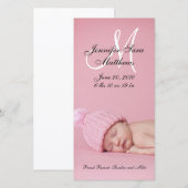 Nieuwe Baby Meisje Geboorteaankondiging Fotokaarte Aankondiging (Voorkant / Achterkant)