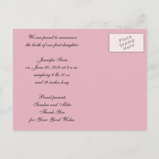 Nieuwe Baby Meisje Geboorteaankondiging Fotopost K Aankondigingskaart (Achterkant)