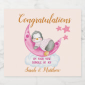 Nieuwe Baby Meisje Gefeliciteerd Slapen Pinguïn Sparkling Wijnetiket (Enkel label)