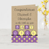 Nieuwe baby meisje grote liefde rustieke paars gee kaart (Gele Bloem)