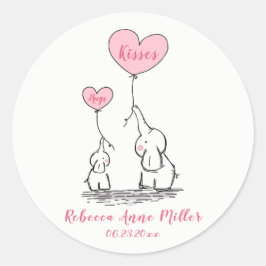 Nieuwe baby meisje knuffelt en kussen olifanten ronde sticker