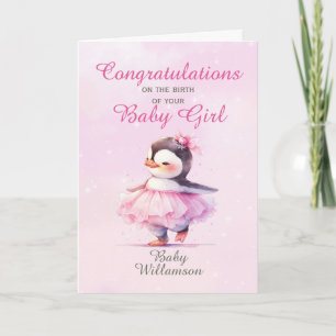 Nieuwe Baby Meisje Roze Pinguïn Ballerina Kaart