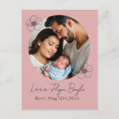 nieuwe baby meisje roze, welkom geboorte aankondig briefkaart (Voorkant)