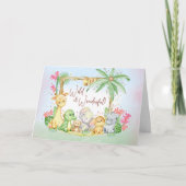 Nieuwe Baby Meisje Safari Dieren Wild en Wonderlij Kaart (Voorkant)