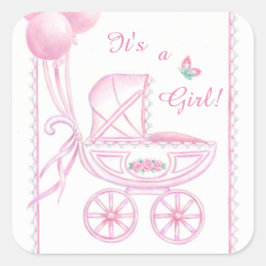 Nieuwe Baby Meisje Stickers Roze Buggy & Ballonnen
