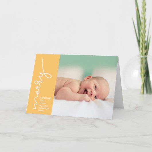 Nieuwe Baby Merry Christmas Script Feestdagen Kaart (Voorkant)