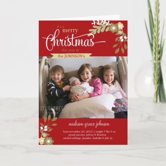 Nieuwe baby Merry Kerstmis aangepaste naam/foto Feestdagen Kaart (Voorkant)