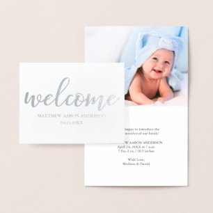 Nieuwe Baby Modern Aankondiging Silver Foil Note C