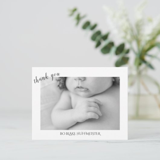 Nieuwe Baby Modern Bedankt B / W Foto Briefkaart (Staand voorkant)