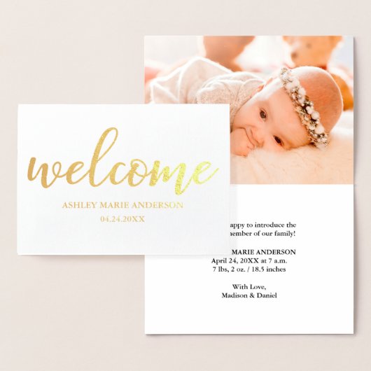 Nieuwe Baby moderne Aankondiging Gold Foil kaart (Display)