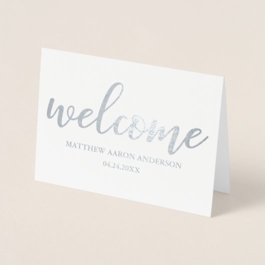 Nieuwe baby moderne aankondiging zilver (Voorkant)