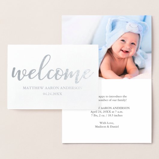 Nieuwe baby moderne aankondiging zilver (Display)