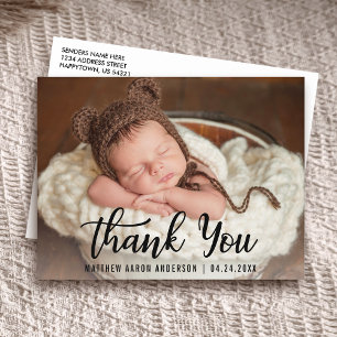 Nieuwe Baby Moderne Bedankt Zwart Briefkaart