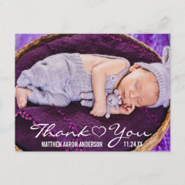 Nieuwe baby moderne foto dank je hart aankondigingskaart