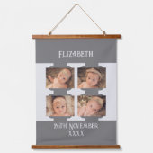 Nieuwe baby naam 4 foto's datum geboorteland grijs hangend wandkleed (Voorkant)