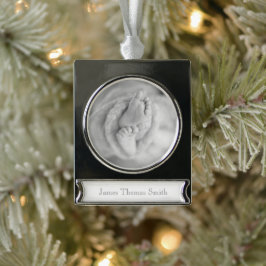 Nieuwe Baby NAAM Zwart Wit FOTO Tijdloze Keepsake Verzilverd Banner Ornament
