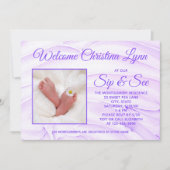 Nieuwe Baby Paarse "Sip and See" Kaart (Voorkant)