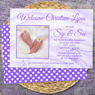 Nieuwe Baby Paarse "Sip and See" Kaart
