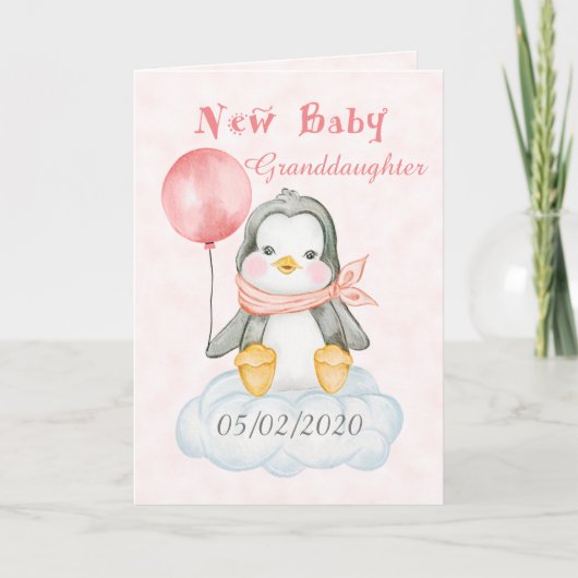 Nieuwe Baby Penguin kleindochter gepersonaliseerd Kaart (Voorkant)