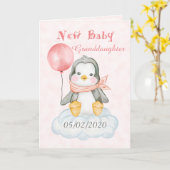 Nieuwe Baby Penguin kleindochter gepersonaliseerd Kaart (Gele Bloem)