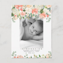 Nieuwe Baby Perzik Groen Bloemen Foto briefkaart