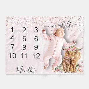 Nieuwe baby peuter mijlpaal hoogland koe roze fleece deken