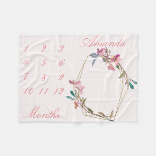 Nieuwe baby peuter mijlpaal kersbloesem goud geome fleece deken