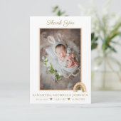 Nieuwe Baby Roze Boho Rainbow Foto Hartelijk dank Bedankkaart (Staand voorkant)
