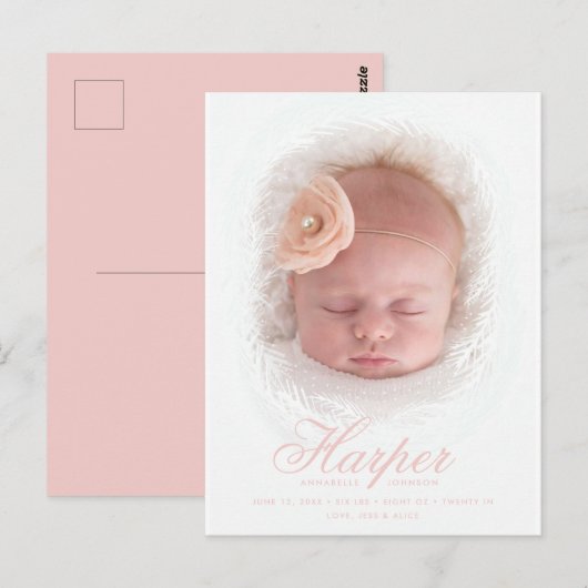 Nieuwe Baby Rustic Script Foto geboorteaankondigin Briefkaart (Voorkant / Achterkant)