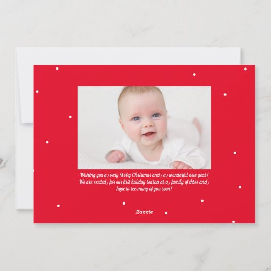 Nieuwe baby schattige twee foto rode kerst feestdagenkaart (Achterkant)