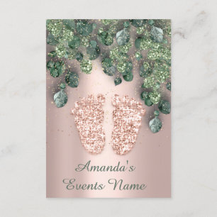 Nieuwe BABY SHOWER FEET GLITTER Roos Mint Kaart