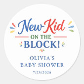 Nieuwe baby sticker voor feestje (Voorkant)