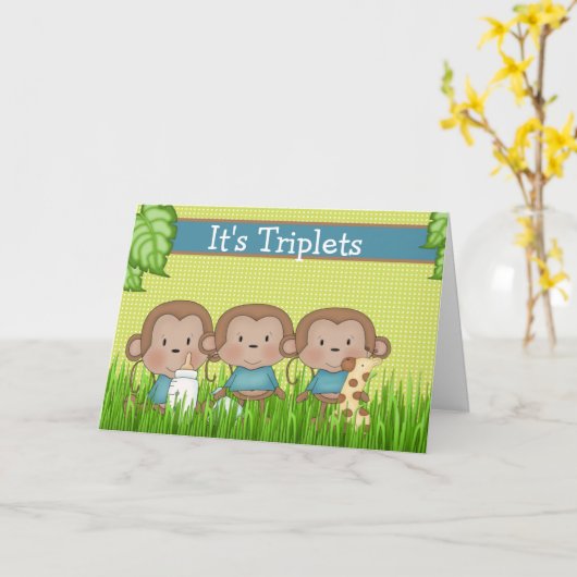 Nieuwe Baby Triplet Boys Cute Monkey Kaart (Gele Bloem)