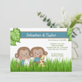 Nieuwe Baby Twin Boys Cute Monkey Aankondiging (Staand voorkant)