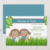 Nieuwe Baby Twin Boys Cute Monkey Aankondiging (Voorkant / Achterkant)