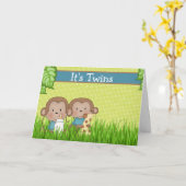 Nieuwe Baby Twin Boys Cute Monkey Kaart (Gele Bloem)