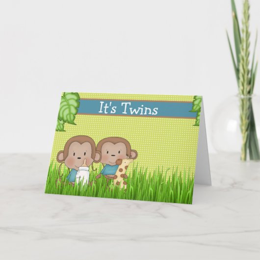 Nieuwe Baby Twin Boys Cute Monkey Kaart (Voorkant)