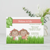 Nieuwe Baby Twin Girls Cute Monkey Aankondiging (Staand voorkant)