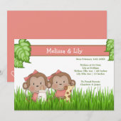 Nieuwe Baby Twin Girls Cute Monkey Aankondiging (Voorkant / Achterkant)